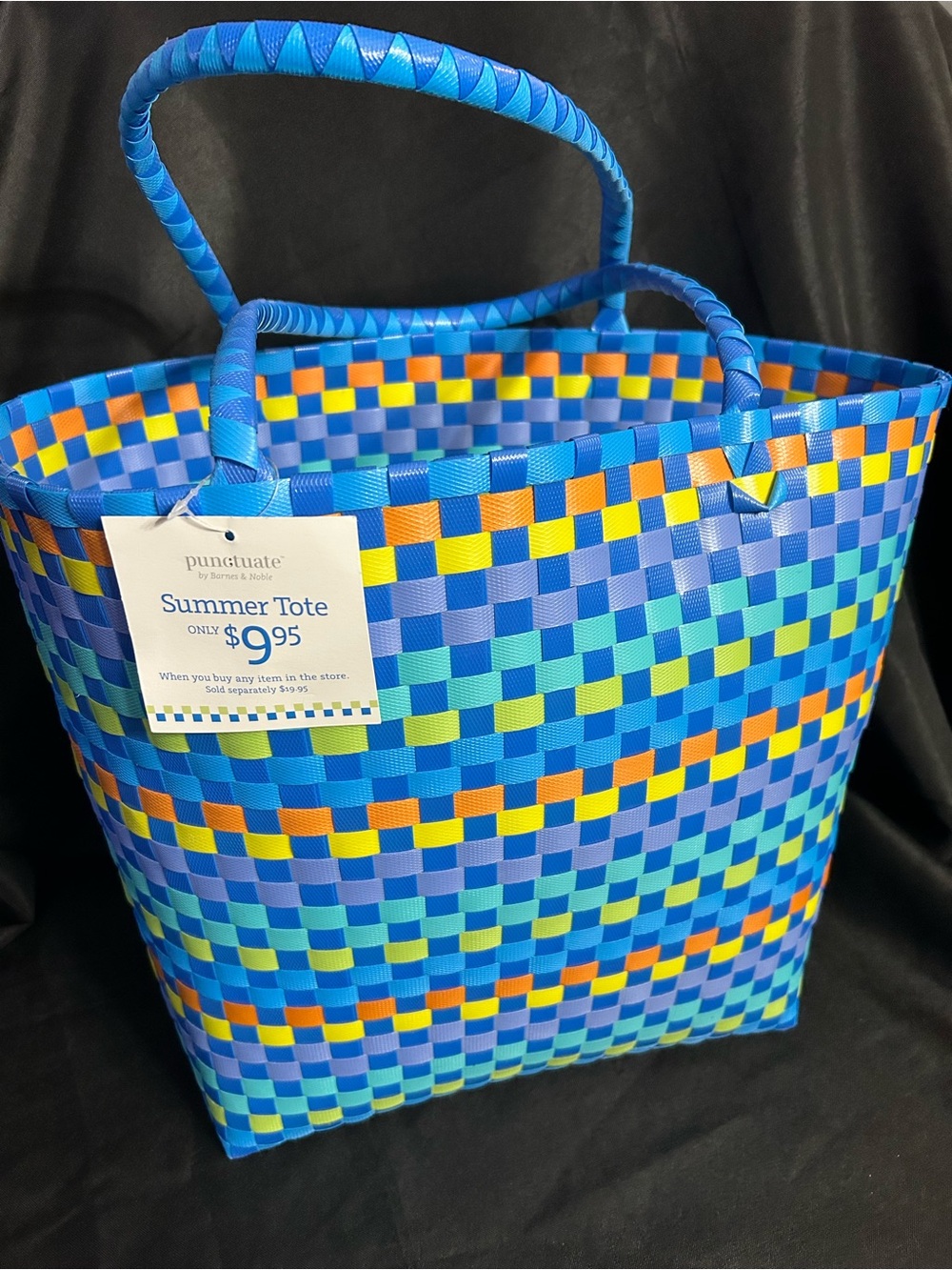 Punctuate By Barnes & Noble Summer Tote in Multicolor Blue Check NWT